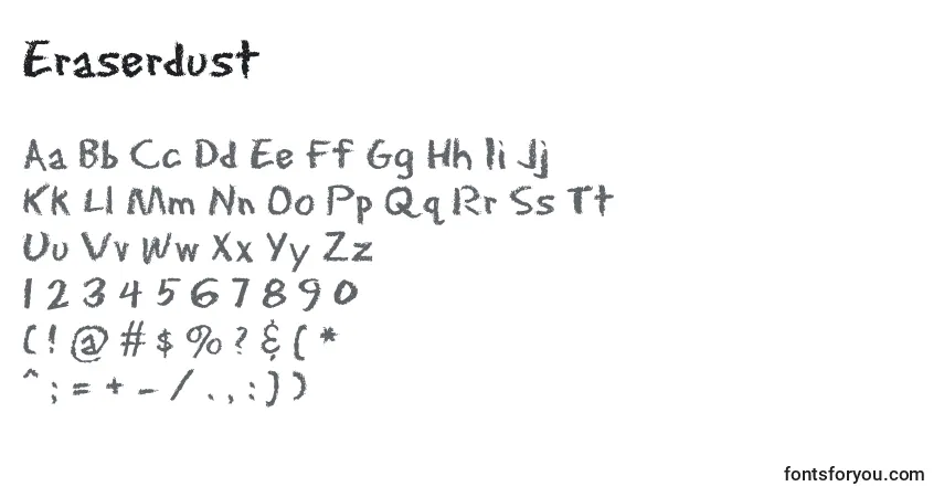 A fonte Eraserdust – alfabeto, números, caracteres especiais