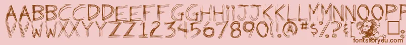 Wierdo-Schriftart – Braune Schriften auf rosa Hintergrund