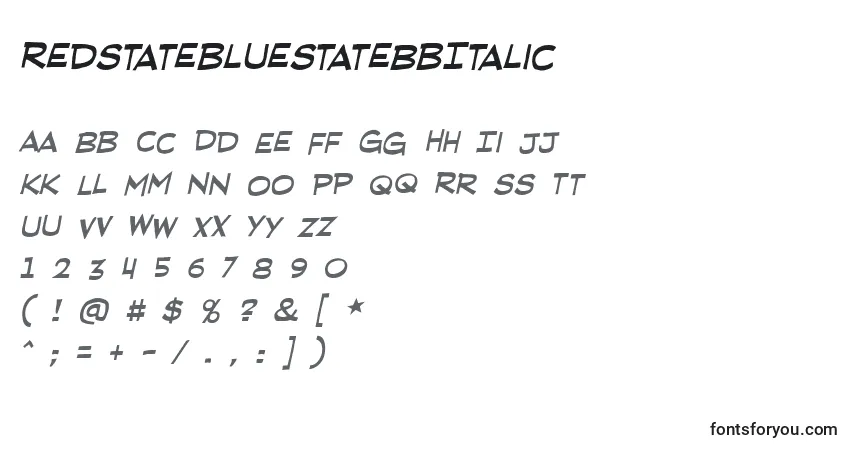 Czcionka RedstatebluestateBbItalic – alfabet, cyfry, specjalne znaki
