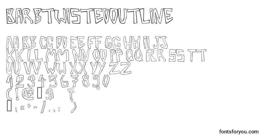 Czcionka Barbtwistedoutline – alfabet, cyfry, specjalne znaki