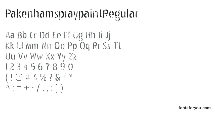Czcionka PakenhamspraypaintRegular – alfabet, cyfry, specjalne znaki