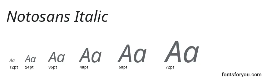 Größen der Schriftart Notosans Italic