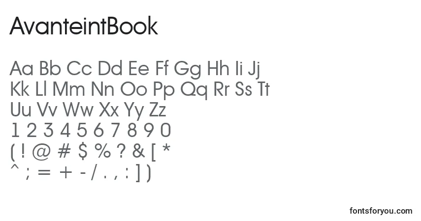 A fonte AvanteintBook – alfabeto, números, caracteres especiais
