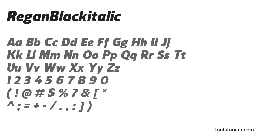 Шрифт ReganBlackitalic – алфавит, цифры, специальные символы