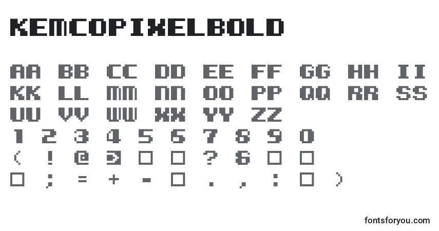 A fonte KemcoPixelBold – alfabeto, números, caracteres especiais