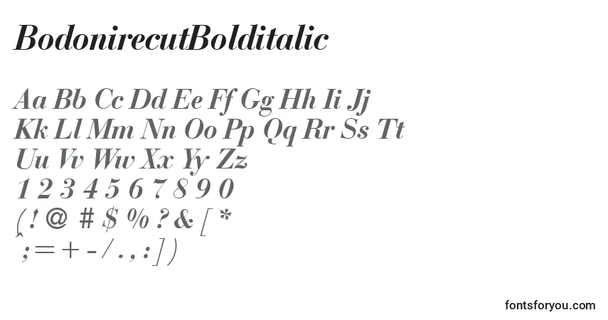 A fonte BodonirecutBolditalic – alfabeto, números, caracteres especiais