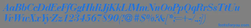 BodonirecutBolditalic-Schriftart – Blaue Schriften auf grauem Hintergrund