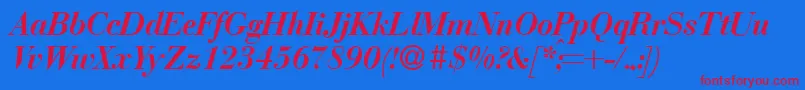 BodonirecutBolditalic-Schriftart – Rote Schriften auf blauem Hintergrund