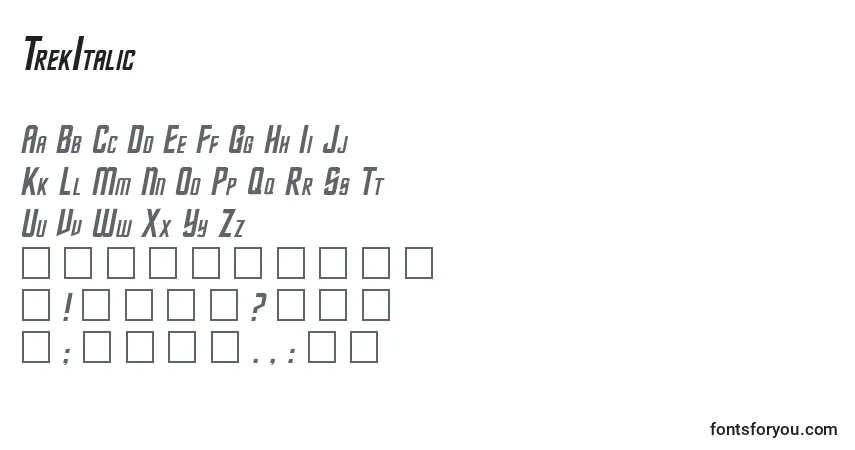 Czcionka TrekItalic – alfabet, cyfry, specjalne znaki