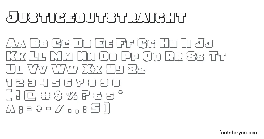 Czcionka Justiceoutstraight – alfabet, cyfry, specjalne znaki