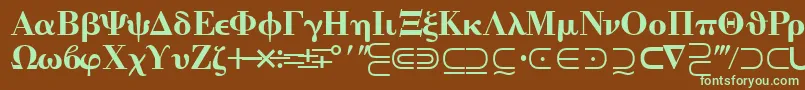 フォントQuantapitwossk – 緑色の文字が茶色の背景にあります。