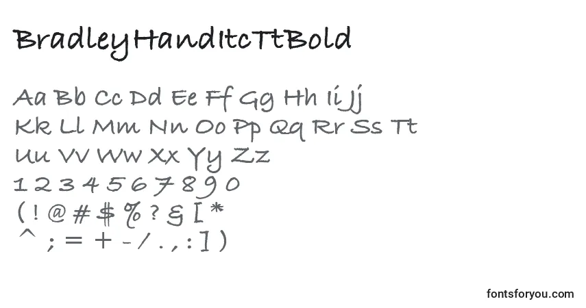 Шрифт BradleyHandItcTtBold – алфавит, цифры, специальные символы