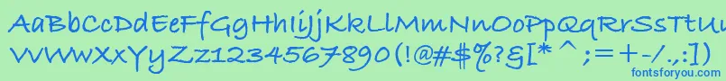 Czcionka BradleyHandItcTtBold – niebieskie czcionki na zielonym tle