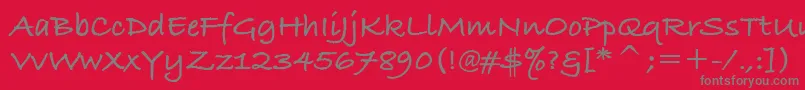 Weitere Informationen zur BradleyHandItcTtBold-Schriftart BradleyHandItcTtBold-Schriftart – Graue Schriften auf rotem Hintergrund