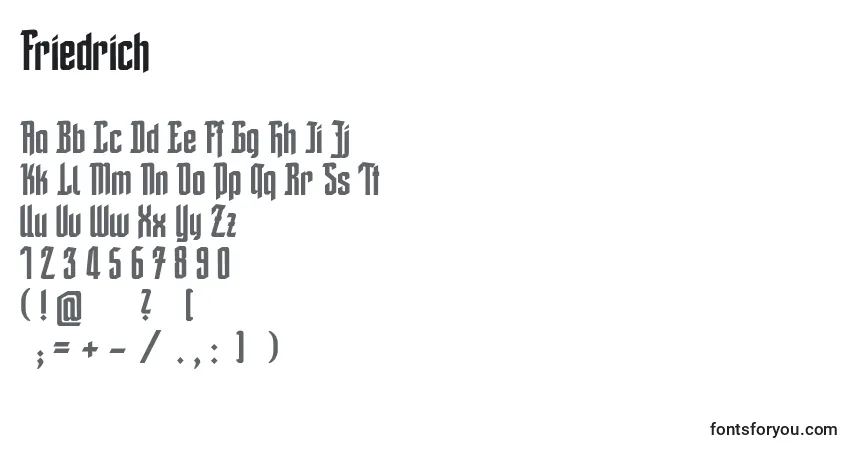 Schriftart Friedrich – Alphabet, Zahlen, spezielle Symbole