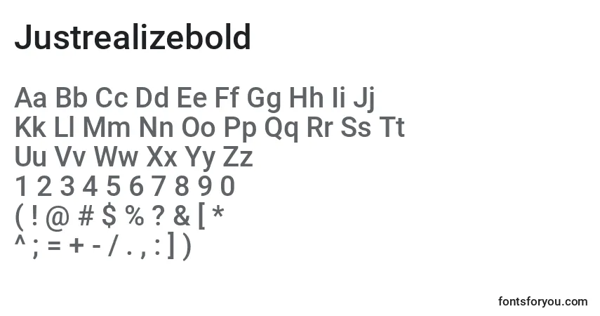 Schriftart Justrealizebold – Alphabet, Zahlen, spezielle Symbole