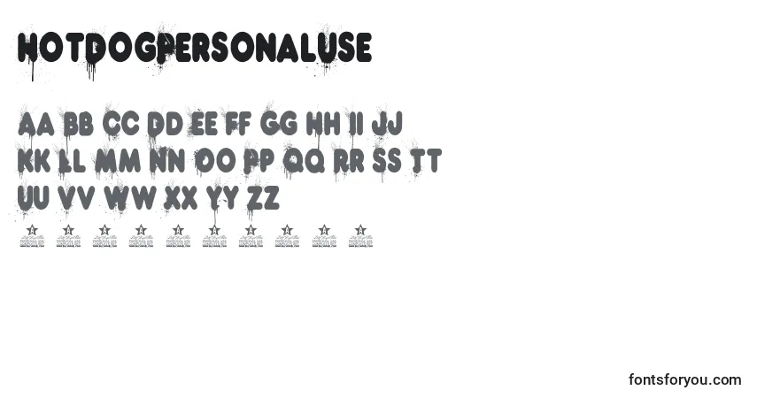 Schriftart HotDogPersonalUse – Alphabet, Zahlen, spezielle Symbole