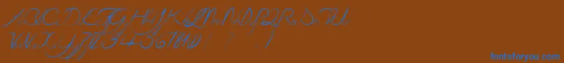 LaGrenouilleVerteQuiDevientTouteRouge-Schriftart – Blaue Schriften auf braunem Hintergrund