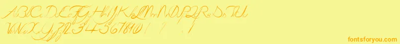 LaGrenouilleVerteQuiDevientTouteRouge-Schriftart – Orangefarbene Schriften auf gelbem Hintergrund