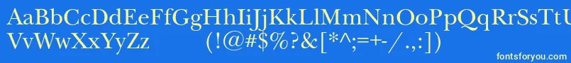 Newbaskervilleexpodc-Schriftart – Gelbe Schriften auf blauem Hintergrund