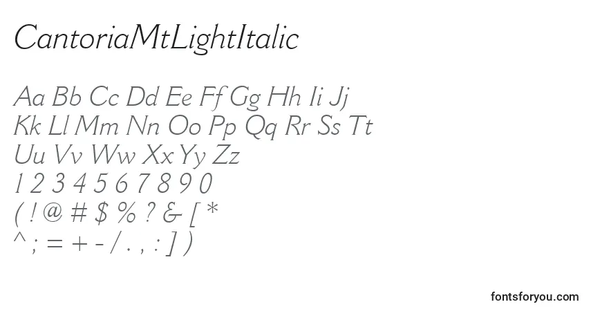 CantoriaMtLightItalic-fontti – aakkoset, numerot, erikoismerkit