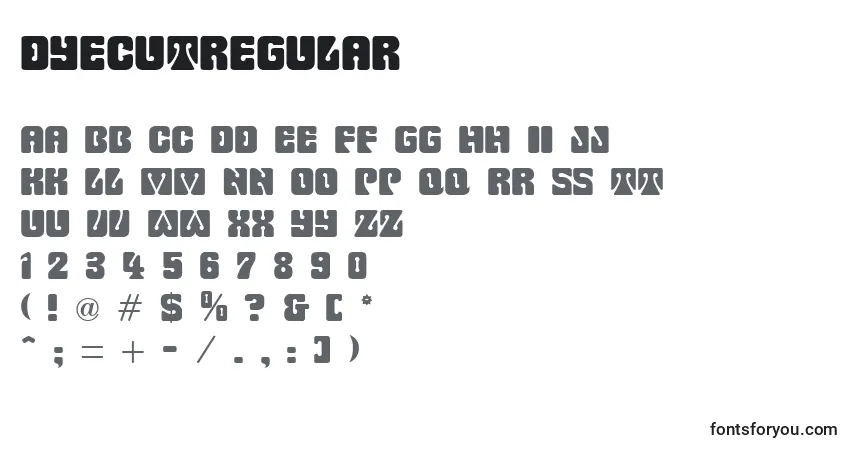 Czcionka DyeCutRegular – alfabet, cyfry, specjalne znaki