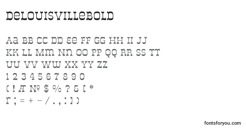 Czcionka DeLouisvilleBold – alfabet, cyfry, specjalne znaki