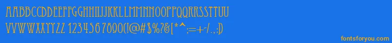 フォントEssediai – オレンジ色の文字が青い背景にあります。