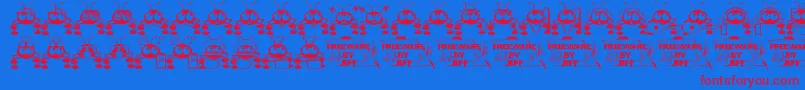 Dntbugme-Schriftart – Rote Schriften auf blauem Hintergrund