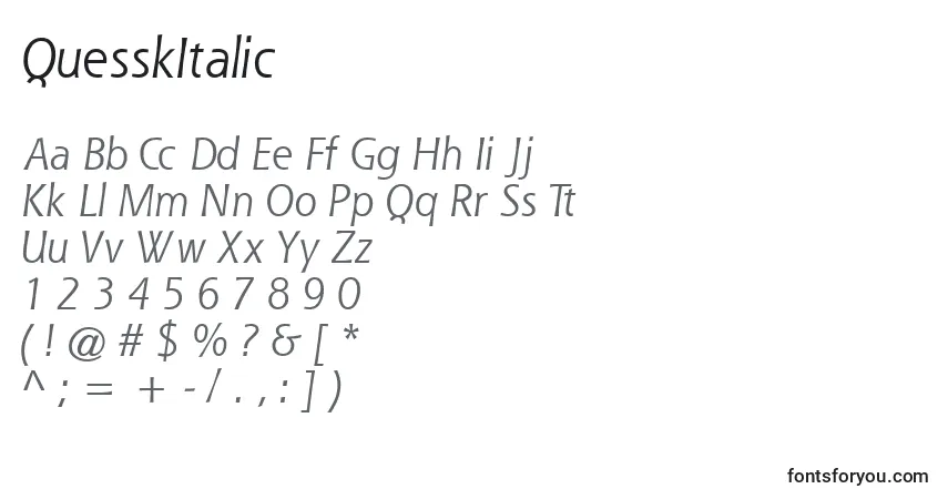 Schriftart QuesskItalic – Alphabet, Zahlen, spezielle Symbole