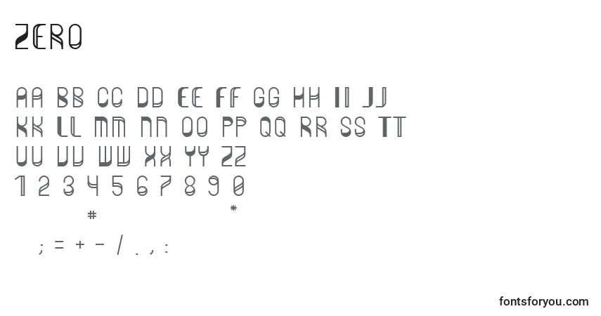A fonte Zero – alfabeto, números, caracteres especiais