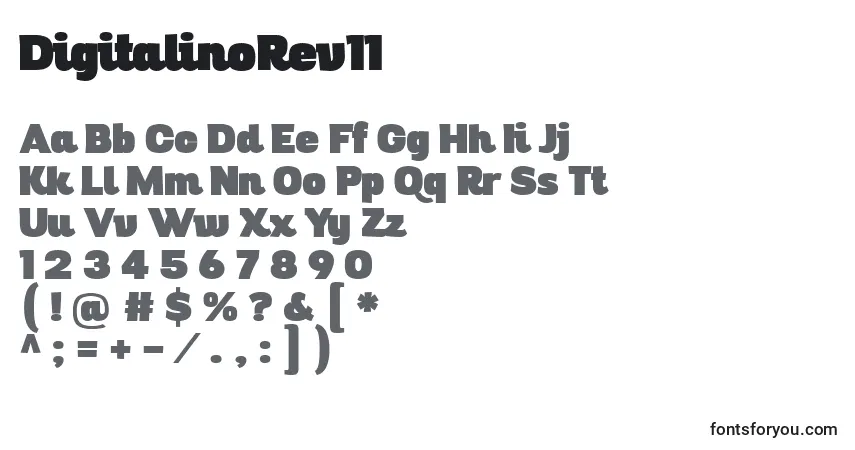 A fonte DigitalinoRev11 – alfabeto, números, caracteres especiais