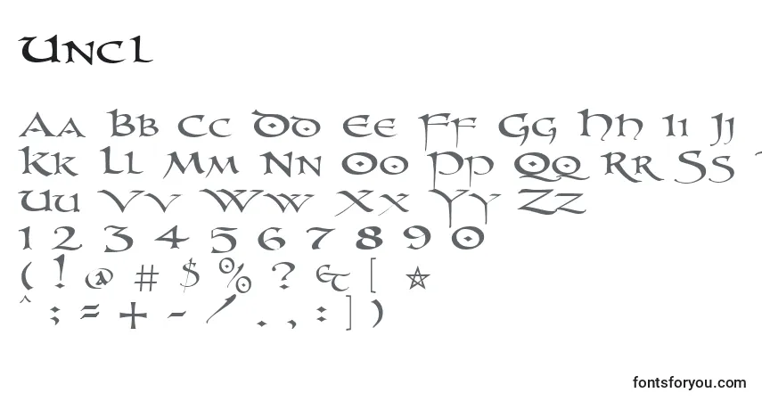 A fonte Uncl – alfabeto, números, caracteres especiais