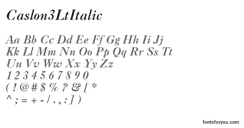 Schriftart Caslon3LtItalic – Alphabet, Zahlen, spezielle Symbole