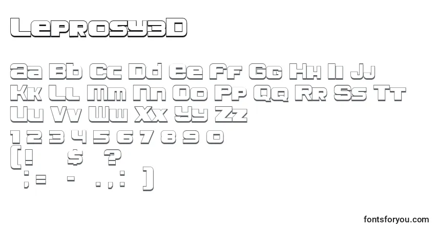 Czcionka Leprosy3D – alfabet, cyfry, specjalne znaki