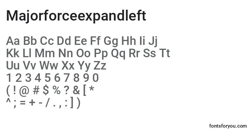 Czcionka Majorforceexpandleft – alfabet, cyfry, specjalne znaki