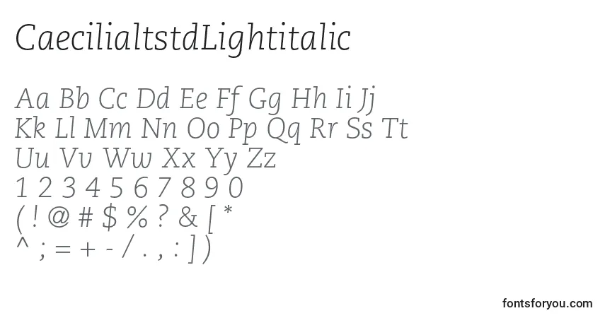 Fuente CaecilialtstdLightitalic - alfabeto, números, caracteres especiales