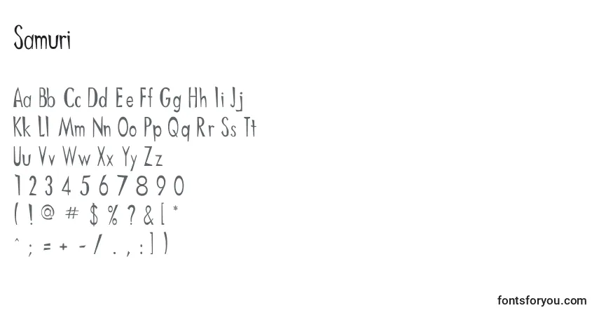 Schriftart Samuri – Alphabet, Zahlen, spezielle Symbole