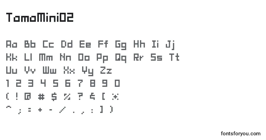 Czcionka TamaMini02 – alfabet, cyfry, specjalne znaki