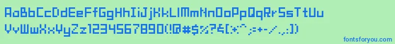 TamaMini02-Schriftart – Blaue Schriften auf grünem Hintergrund