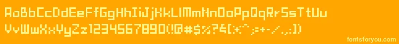 TamaMini02-Schriftart – Gelbe Schriften auf orangefarbenem Hintergrund