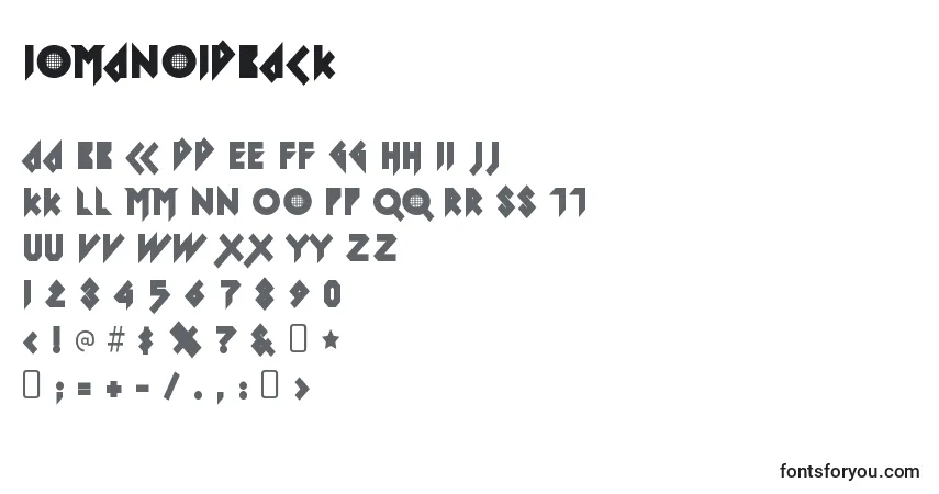 Czcionka IomanoidBack – alfabet, cyfry, specjalne znaki
