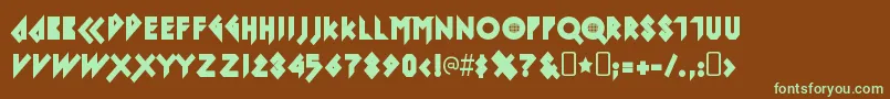 フォントIomanoidBack – 緑色の文字が茶色の背景にあります。