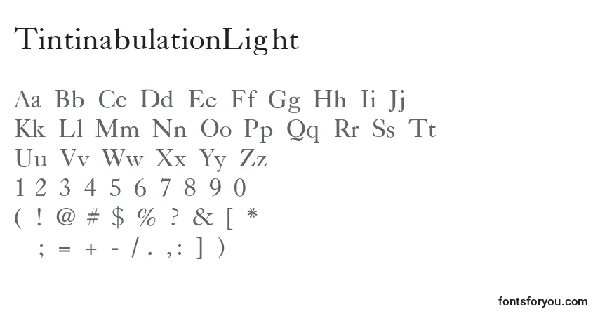 A fonte TintinabulationLight – alfabeto, números, caracteres especiais