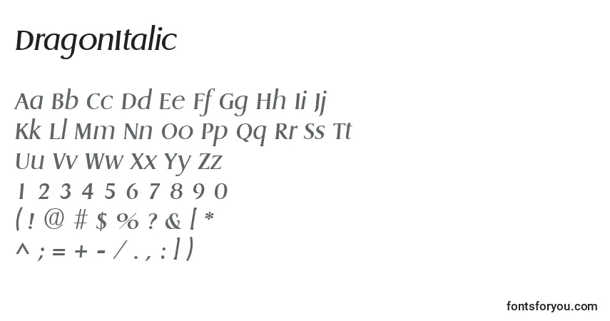 Шрифт DragonItalic – алфавит, цифры, специальные символы