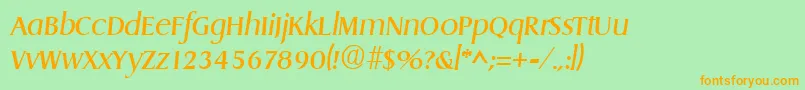 フォントDragonItalic – オレンジの文字が緑の背景にあります。