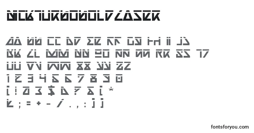 Czcionka NickTurboBoldLaser – alfabet, cyfry, specjalne znaki