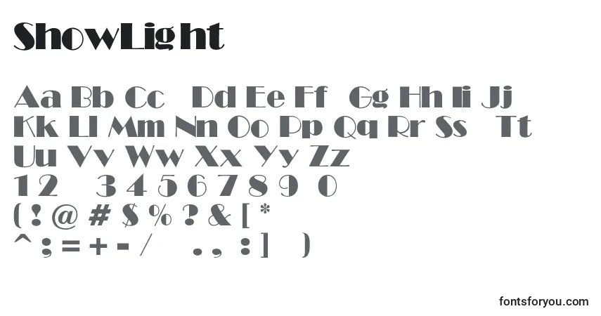 Schriftart ShowLight – Alphabet, Zahlen, spezielle Symbole