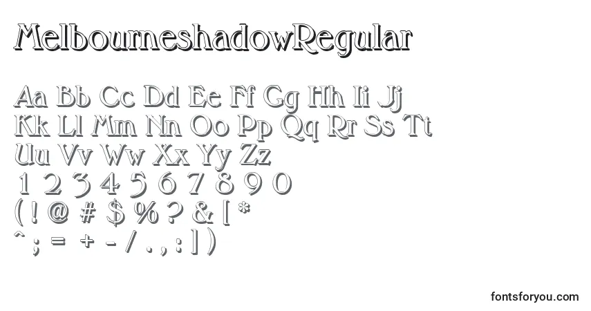 Czcionka MelbourneshadowRegular – alfabet, cyfry, specjalne znaki