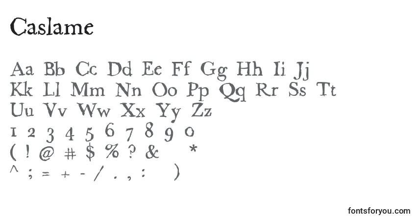 Schriftart Caslame – Alphabet, Zahlen, spezielle Symbole
